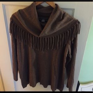 Fringed cowl neck sweater